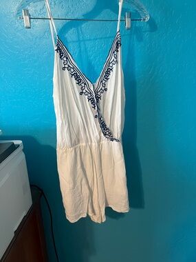 Kendall & Kylie White Romper with Navy Embroidery